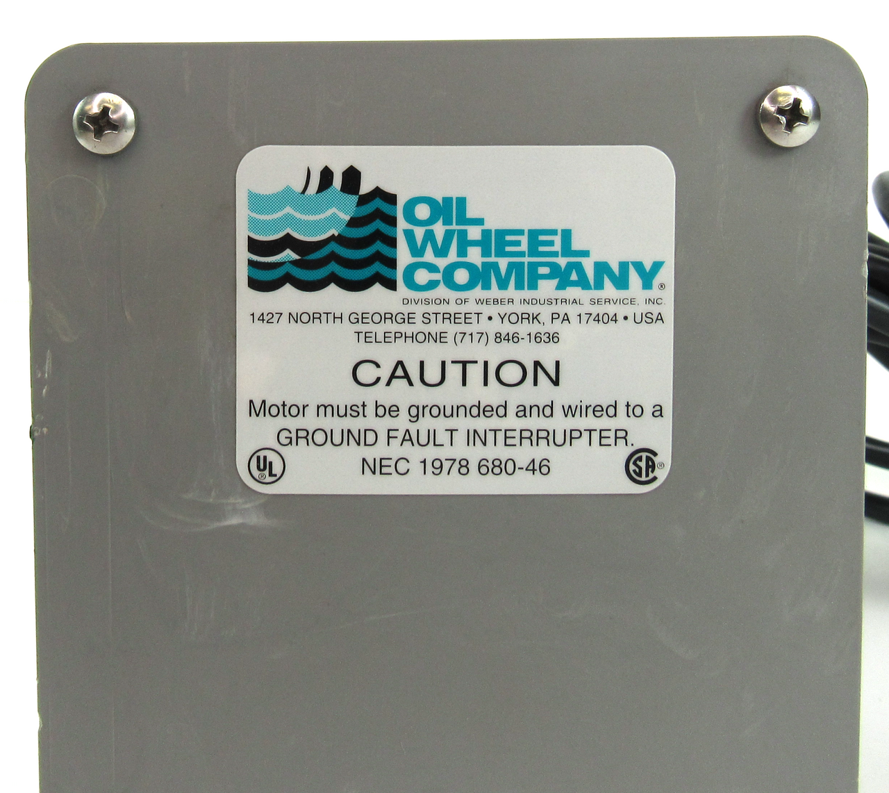 Oil Wheel Company NEC 1978 680-46 Ground Fault Interrupter 60Hz 115V