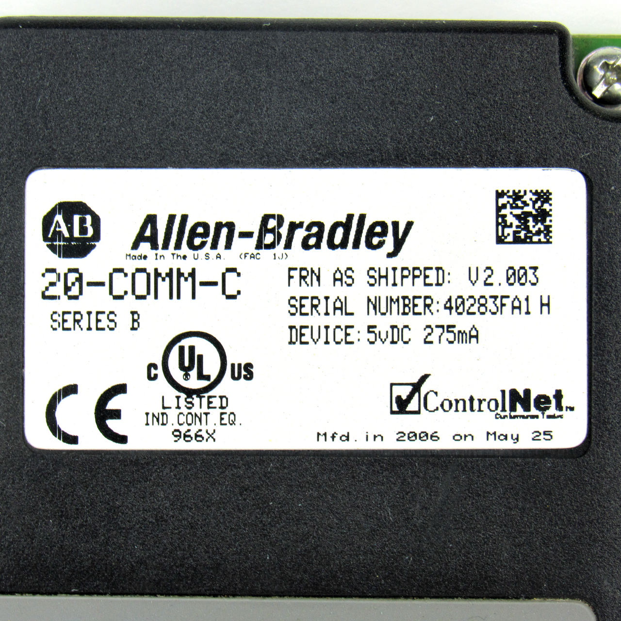 Allen Bradley 20-COMM-C Ser. B ControlNet Communication Adapter, 5V DC