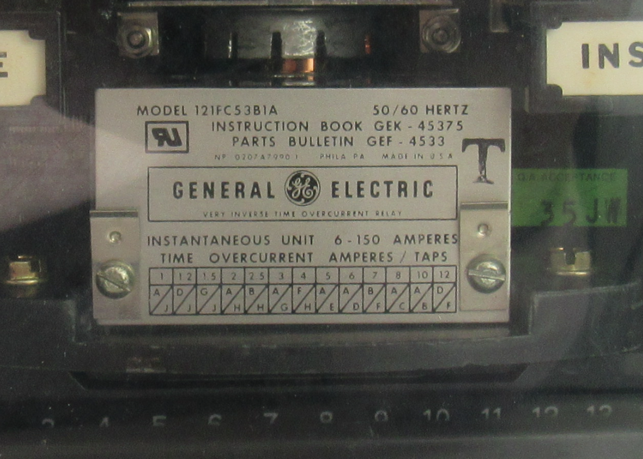 General Electric 121FC53B1A Time Overcurrent Relay 150A