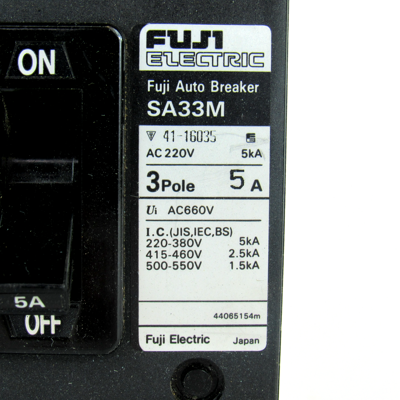 Fuji Electric SA33M Auto Circuit Breaker, 5 Amp, 3-Pole