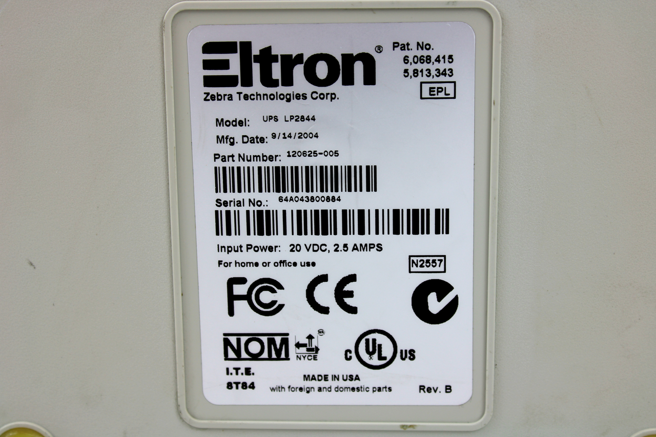 Zebra Eltron UPS LP2844 Thermal Barcode Label Printer, 20V DC