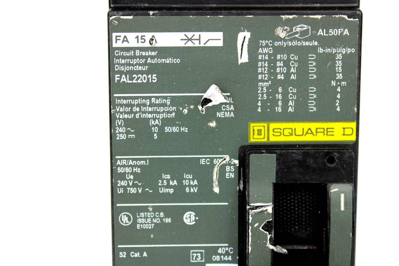 Square D FAL22015 Circuit Breaker, 15 Amp, 2-Pole, 240V AC