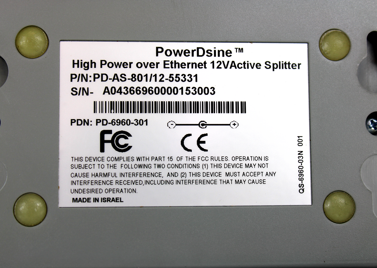 PowerDsine PD-AS-801/12-55331 High Power over Ethernet 12V Active Splitter
