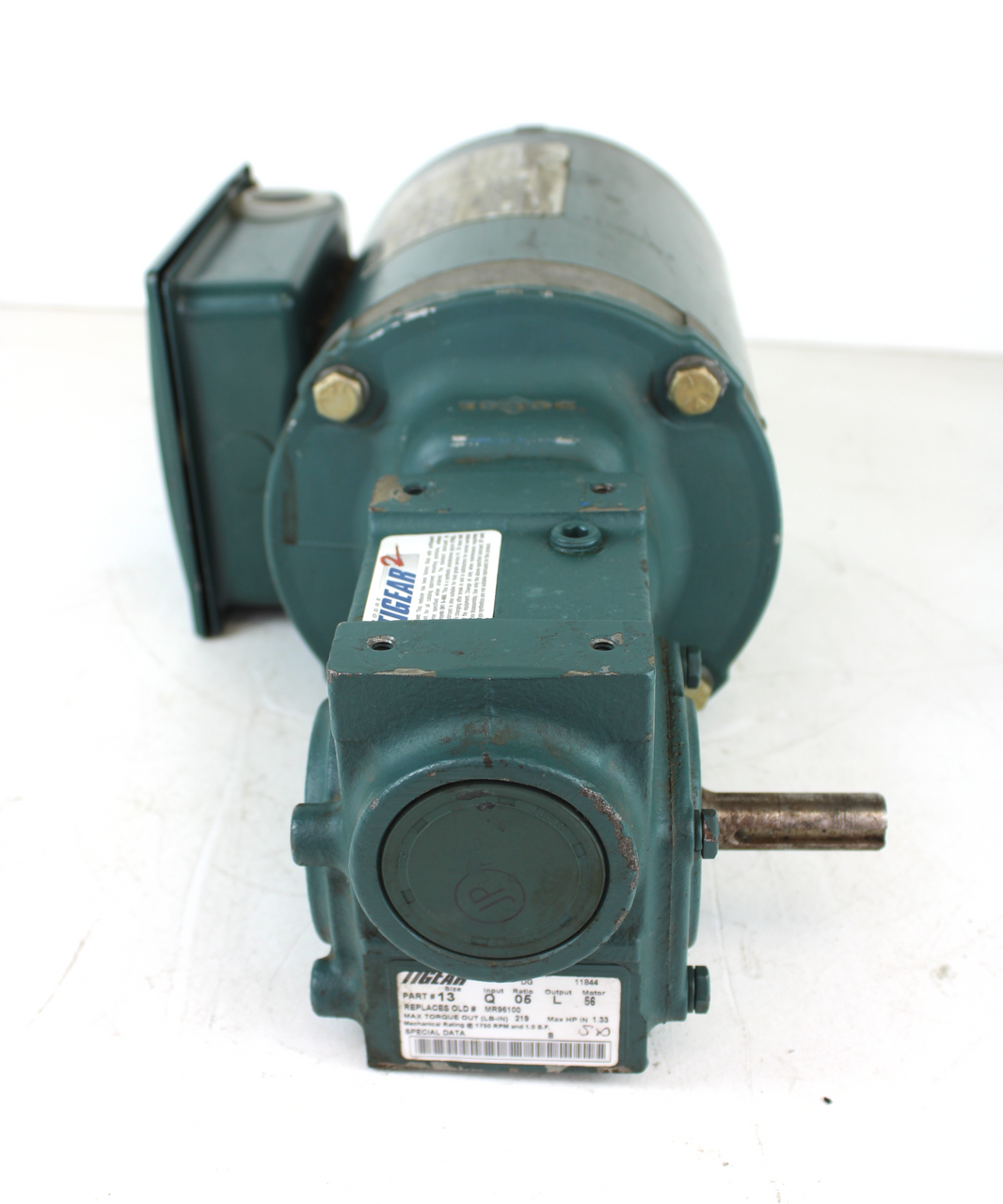 Reliance Electric P56H1338G Elec Motor 1/2Hp 1725 RPM w/Dodge Tigear 5:1 Ratio