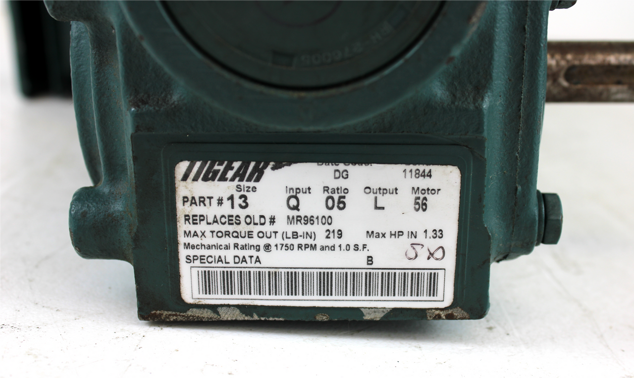 Reliance Electric P56H1338G Elec Motor 1/2Hp 1725 RPM w/Dodge Tigear 5:1 Ratio