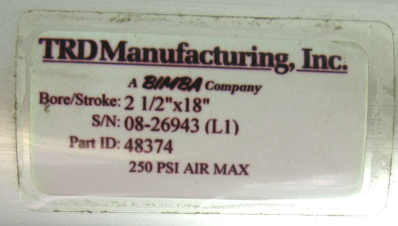 TRD Manufacturing Bimba 2 1/2" Bore 18" Stroke Pneumatic Cylinder
