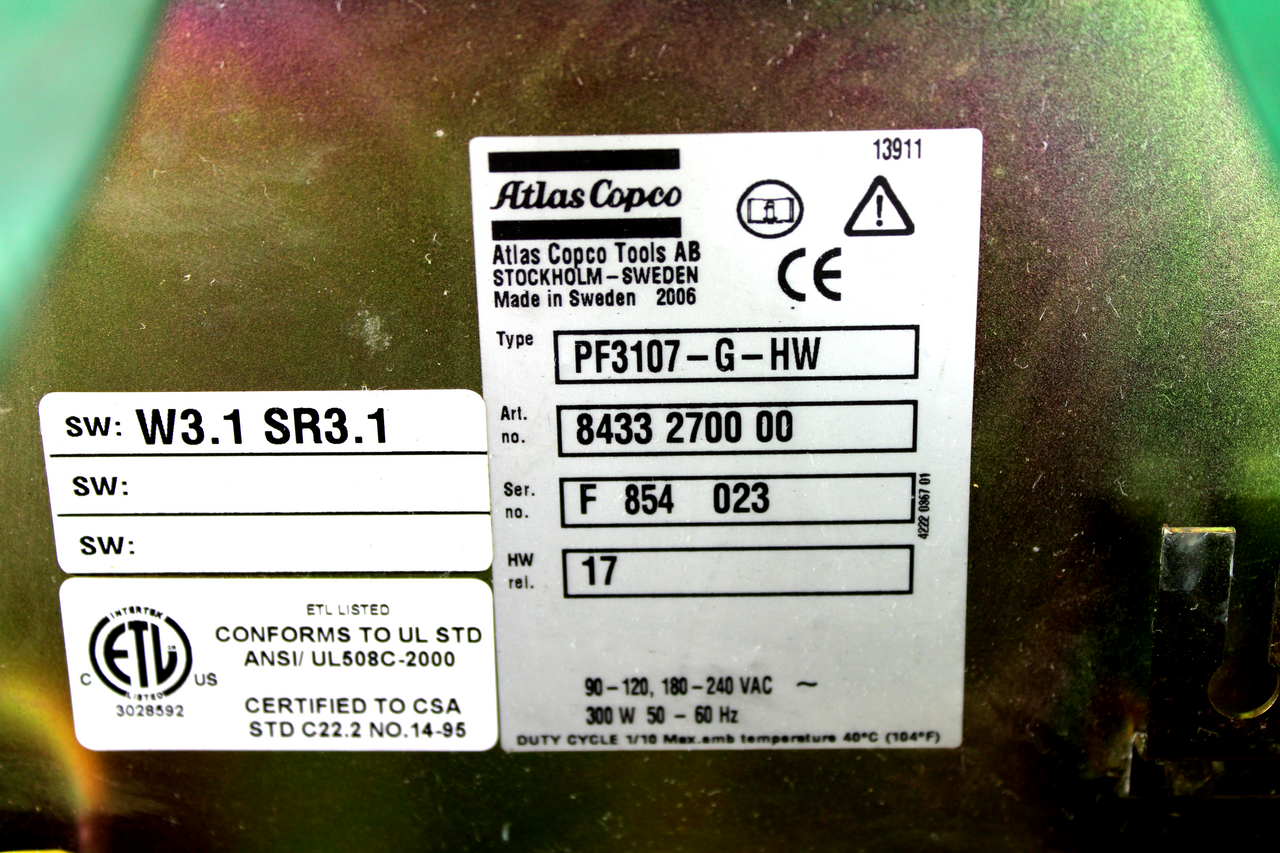 Atlas Copco PF3107-G-HW Tensor 3-7 Torque Controller 90-240 Vac Ethernet