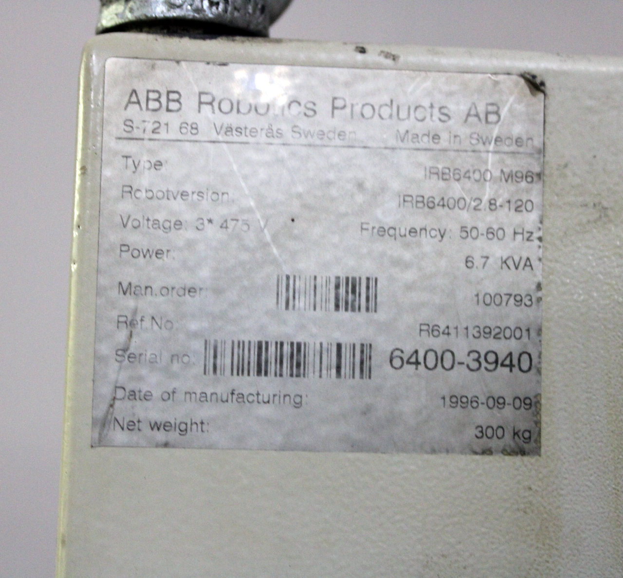 ABB IRB 6400/2.8-120 Robot 120Kg Payload, M96 Control System Teach Pendant