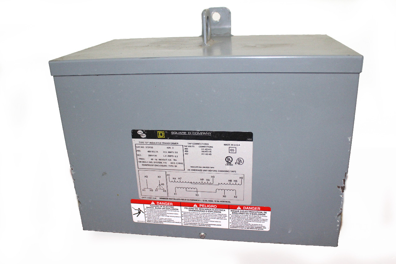 Square D 3T2FSS 3 KVA 3 Phase Transformer 480 Delta 208Y/120 Vac Nema 3R