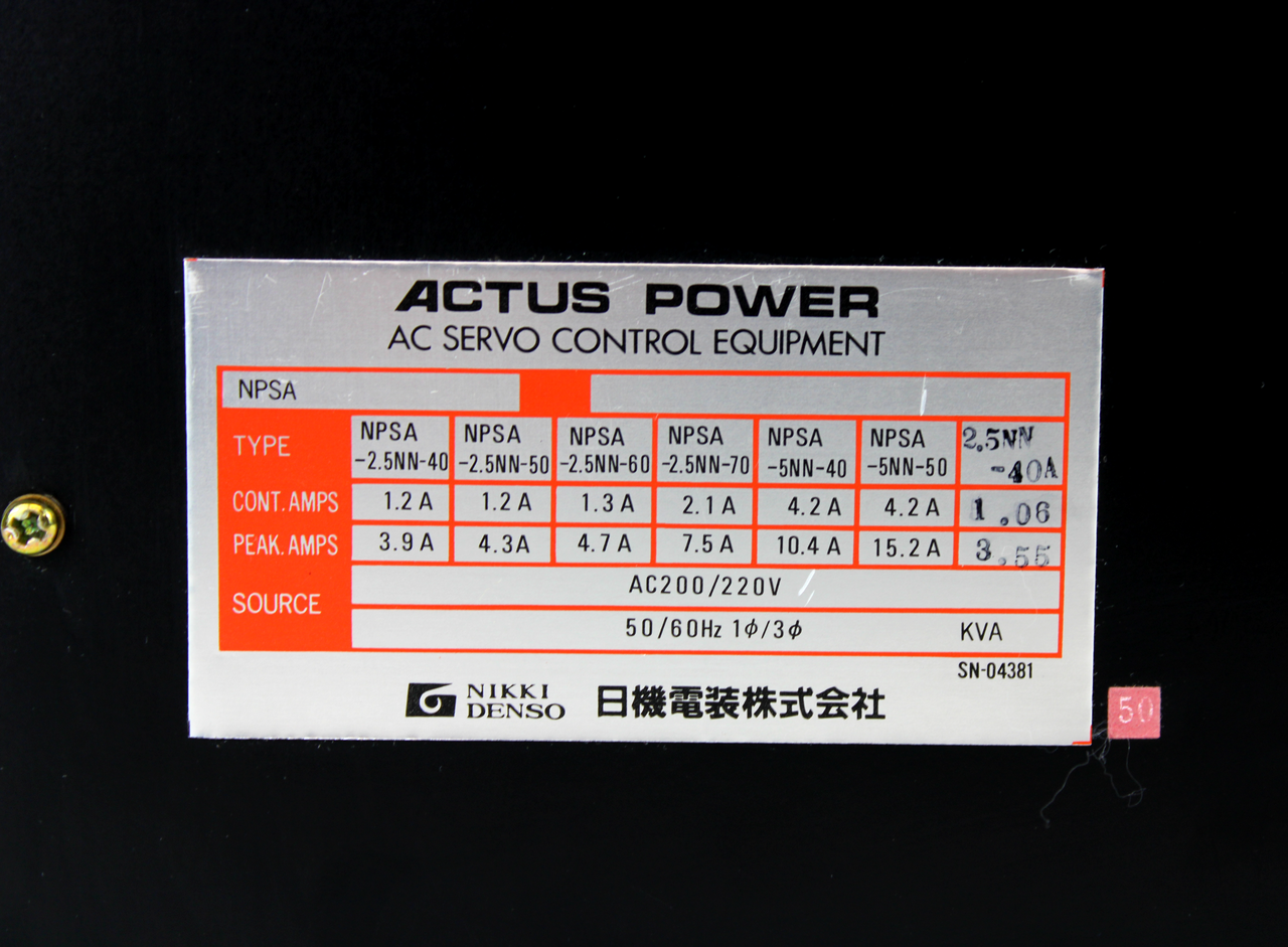 Nikki Denso Actus Power NPSA-2.5NN-40A Servo Amplifier, 200-220V AC