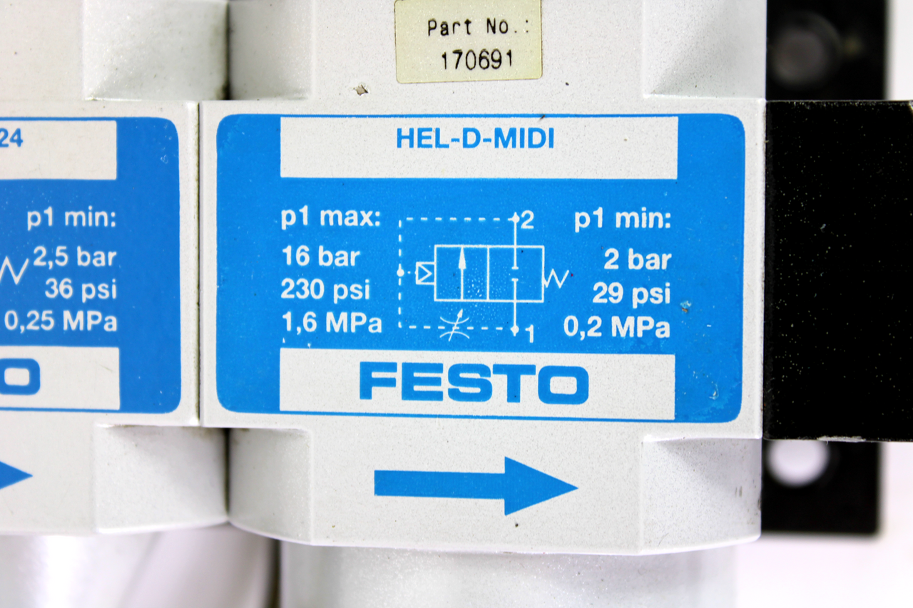 Festo LFR-D-5M-MIDI / FRM-D-MIDI / HEE-D-MIDI-24 / HEL-D-MIDI Pneumatic Assembly