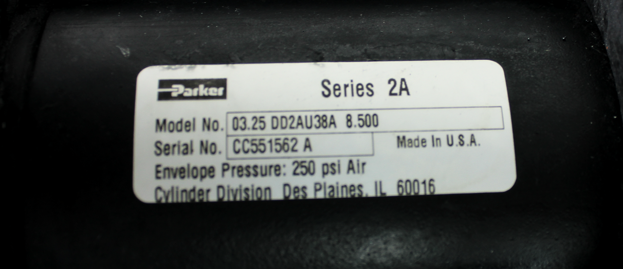 Parker 03.25 DD2AU38A 8.500 Series 2A Air Cylinder 250PSi