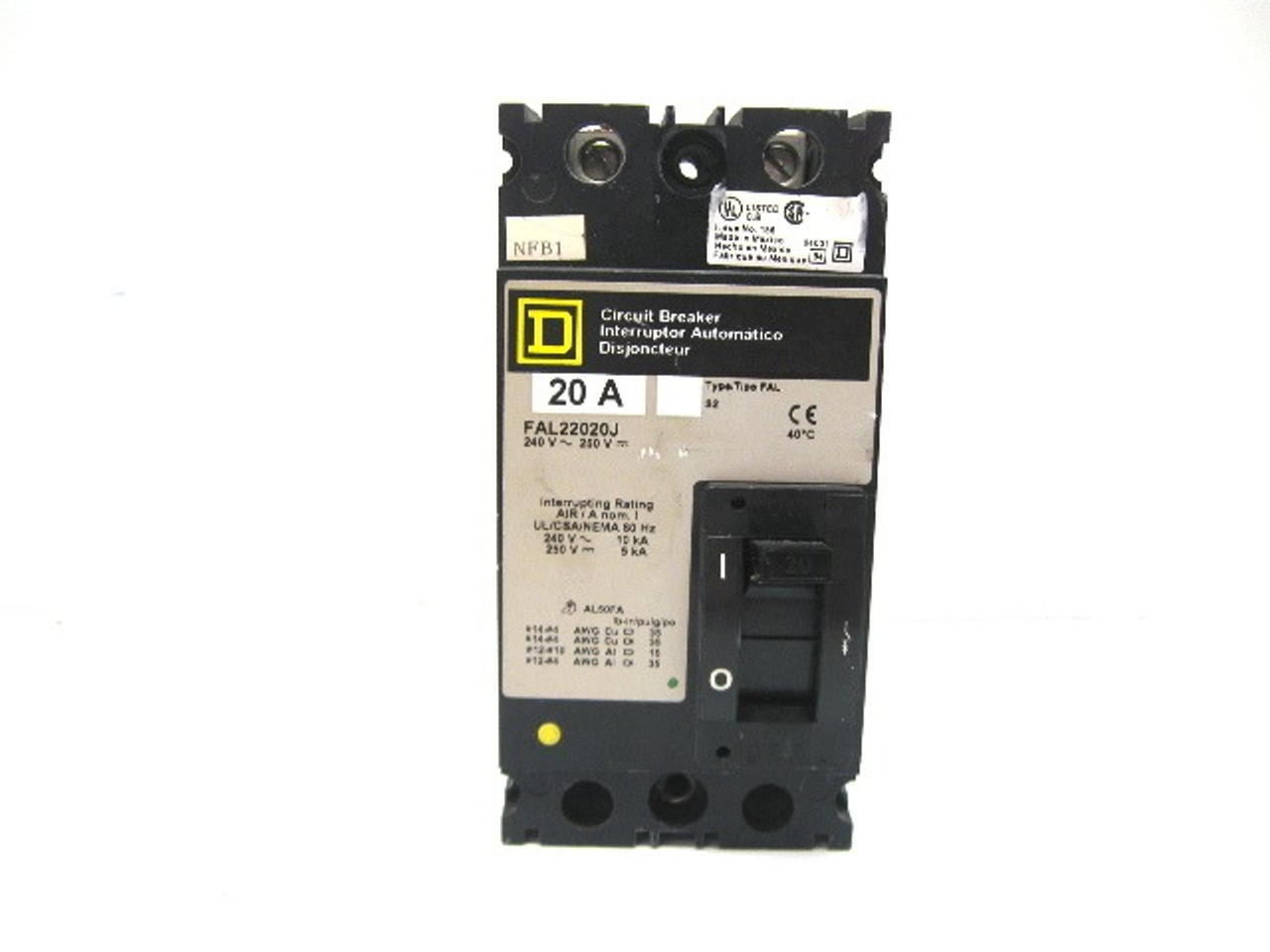 Square D FAL22020J Molded Case Circuit Breaker 20 Amp, 240 V~250 V