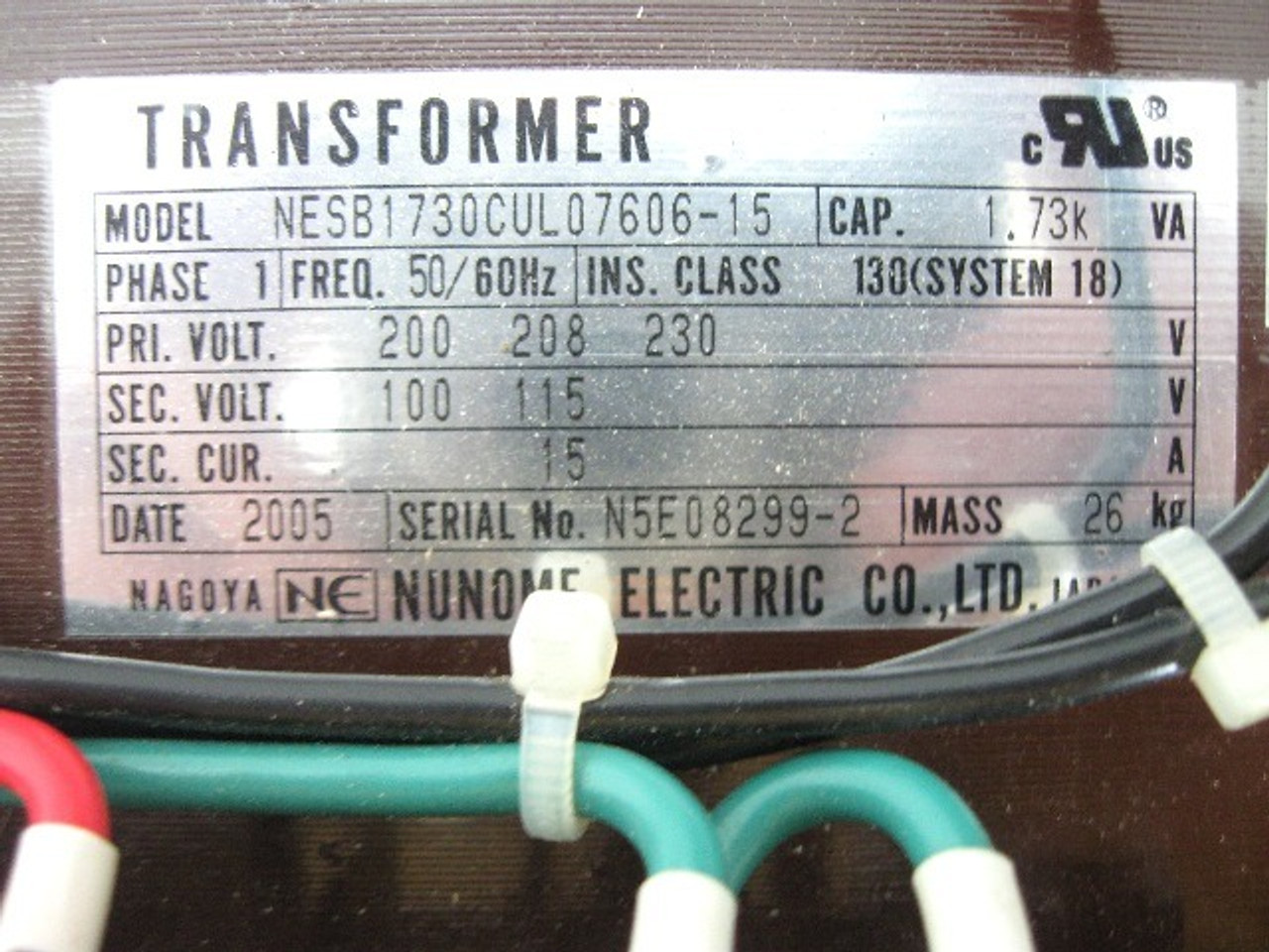 Nagoya Nanome Electric NESB1730CUL07606-15 1.73KVA Single Phase Transformer