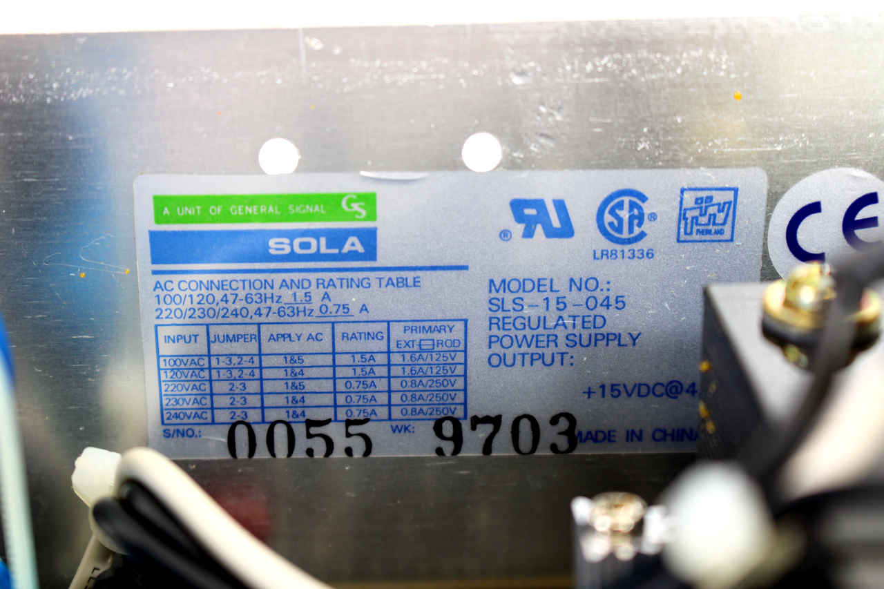 Sola SLS-15-045 Regulated Power Supply, 100/120-220/230/240V AC, 15V DC