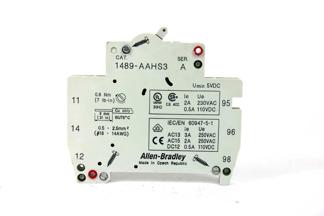 Allen Bradley 1489-AAHS3 Ser. A Auxiliary Contact, 230/250V AC, 110V DC