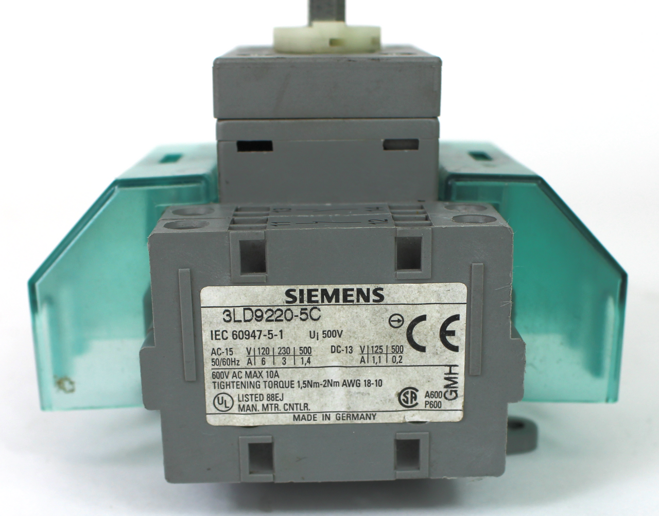Siemens 3LD2244-0TK53 Rotary Switch w/ 3LD9220-5C Contact Block