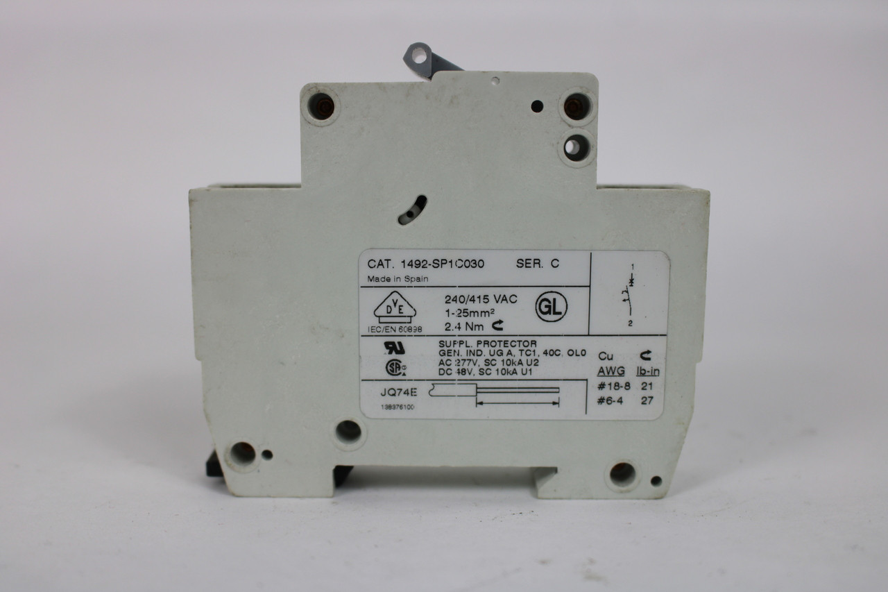 Allen Bradley 1492-SP1C030 1 Pole 3 Amp 240/415Vac Ser C Circuit Breaker