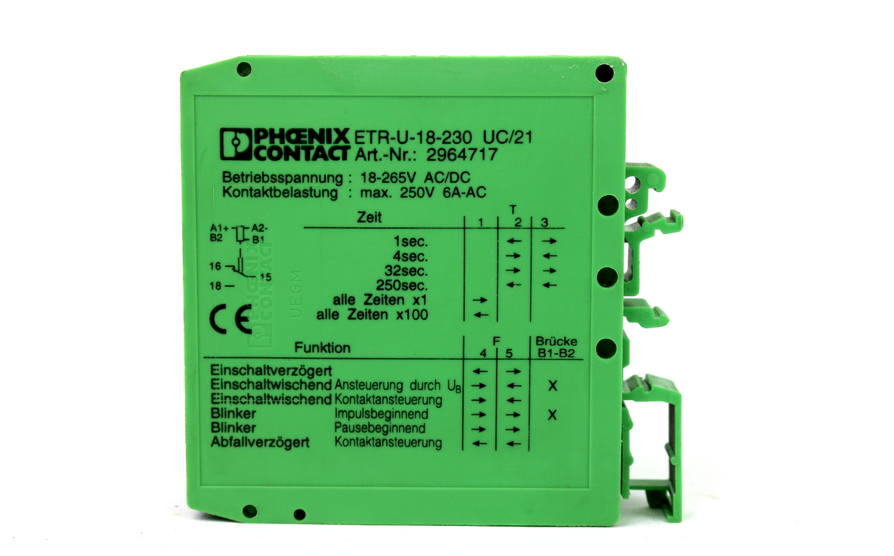 Phoenix Contact ETR-U-18-230 UC/21 2964717 Timer Module, 18-265V AC/DC