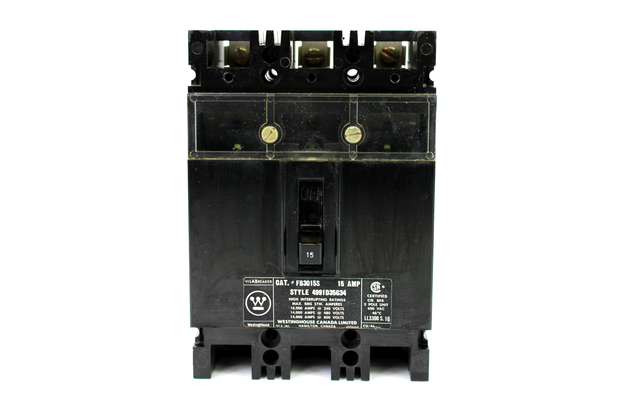 Westinghouse FB3015S Circuit Breaker, 15 Amp, 600V AC, 3-Pole