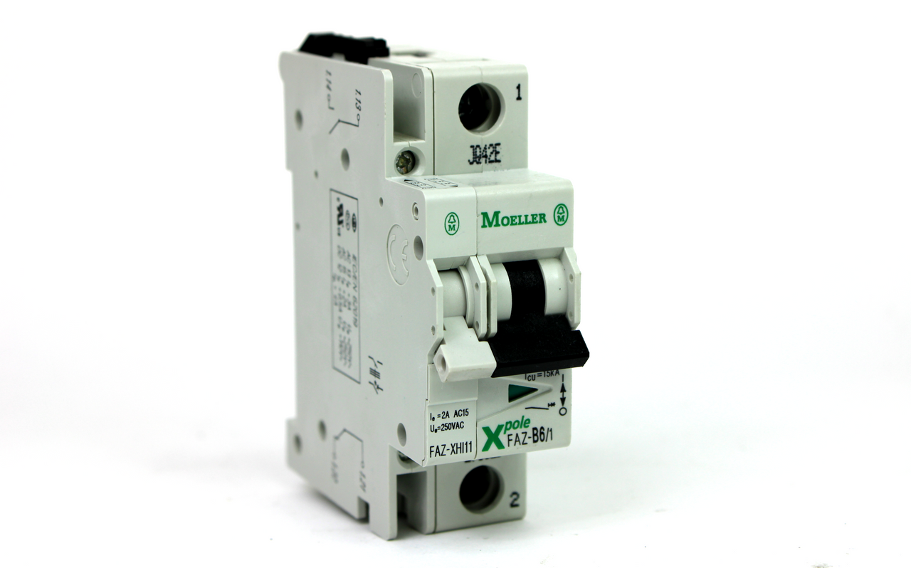 Moeller FAZ-B6/1 XPole Circuit Breaker, 6 Amp, 15kA w/ FAZ-XHI11 Aux. Contact