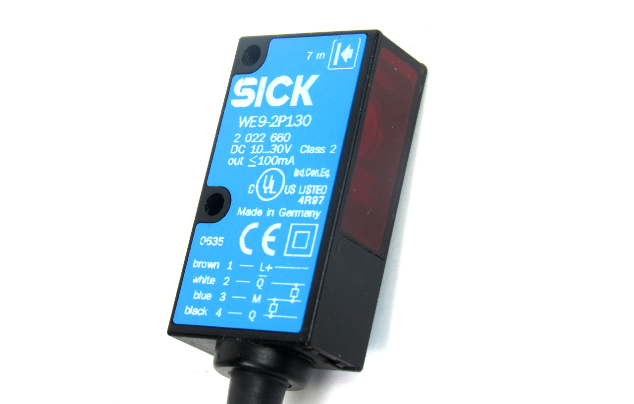 Sick WE9-2P130 Photoelectric Sensor, 10-30V DC w/ Cable and Connector