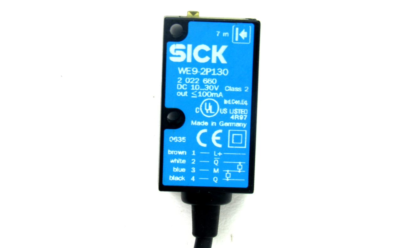 Sick WE9-2P130 Photoelectric Sensor, 10-30V DC w/ Cable and Connector