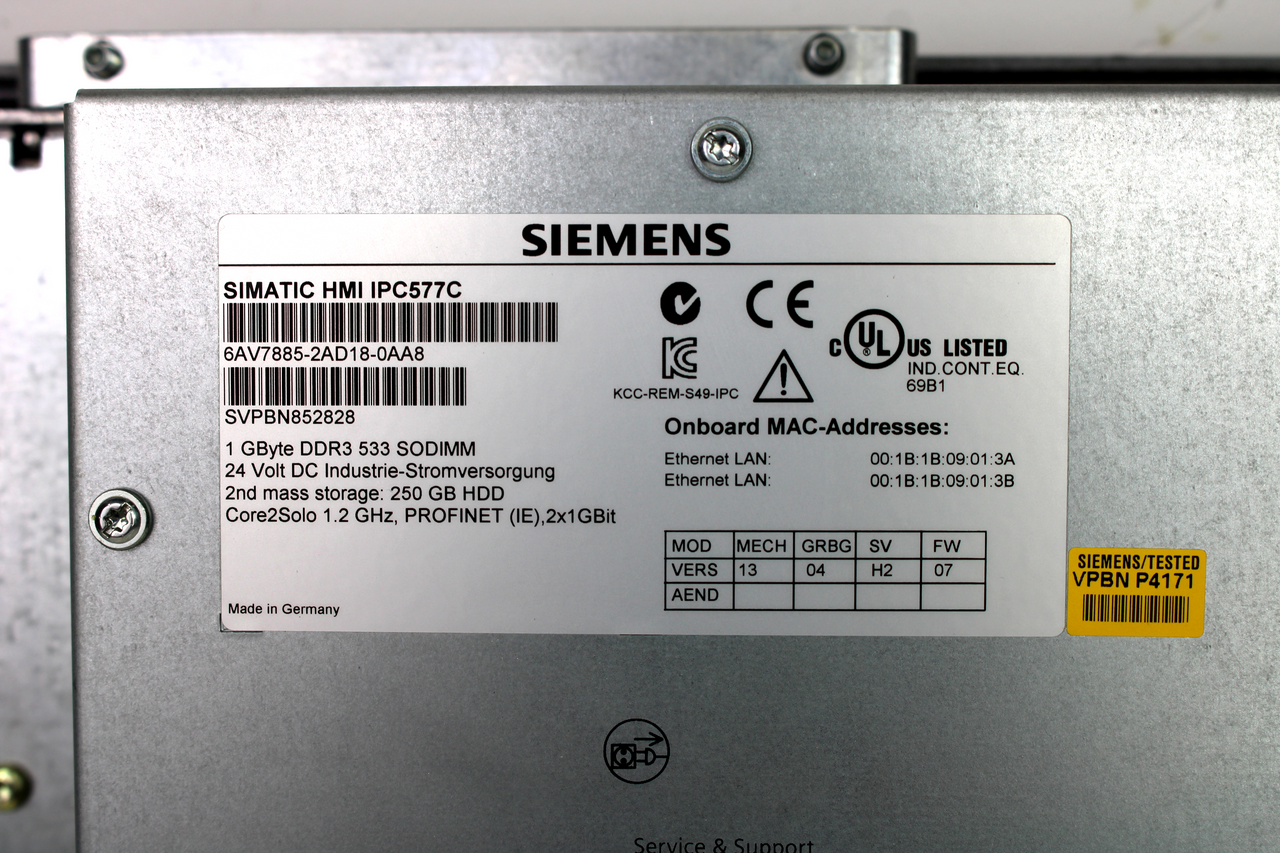 Siemens 6AV7885-2AD18-0AA8 SIMATIC HMI IPC577C Touch-Screen Operator Panel