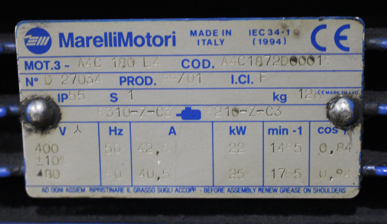 Marelli Motori A4C 180 L4 Industrial AC Motor 22Kw(30Hp) 180 Frame