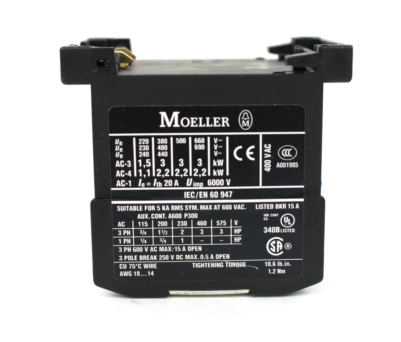 Moeller DIL EEM-10-G Contactor 10.6IB.IN Torque