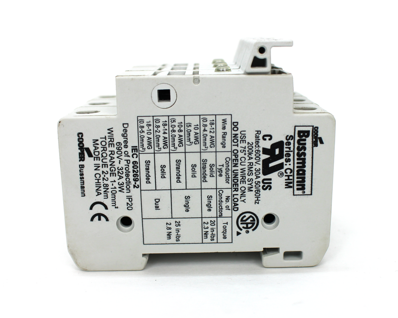 Cooper Bussmann CHM Midget 10X38 3 Pole Fuse Holder