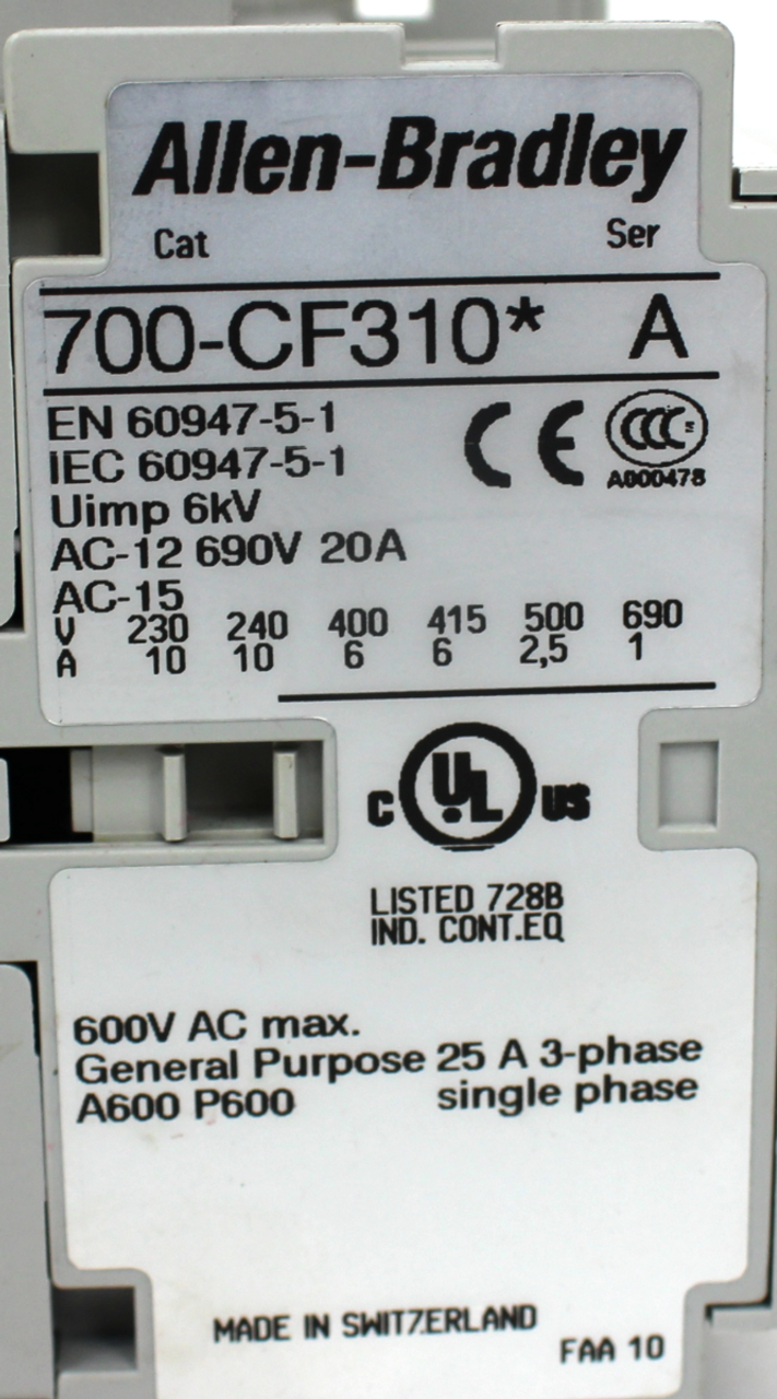 Allen Bradley 700-CF310* Ser.A Contactor 600V, 3-Phase