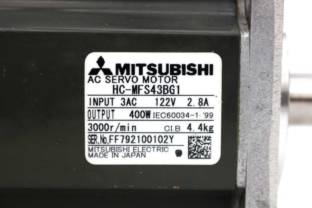 Mitsubishi HC-MFS43BG1 AC Servo Motor, 3AC, 122V, 400W, 3000r/min