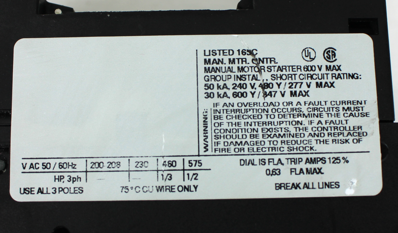 Siemens 3RV1421-0GA10 Circuit Breaker 0,63A, 3 Pole