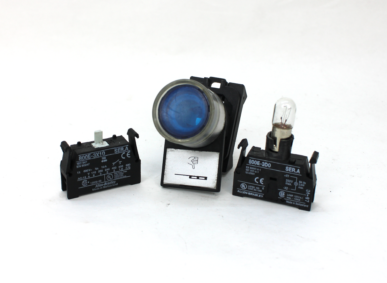 Allen Bradley Blue Illuminated Push Button w/ 800E-3D0 Ser.A