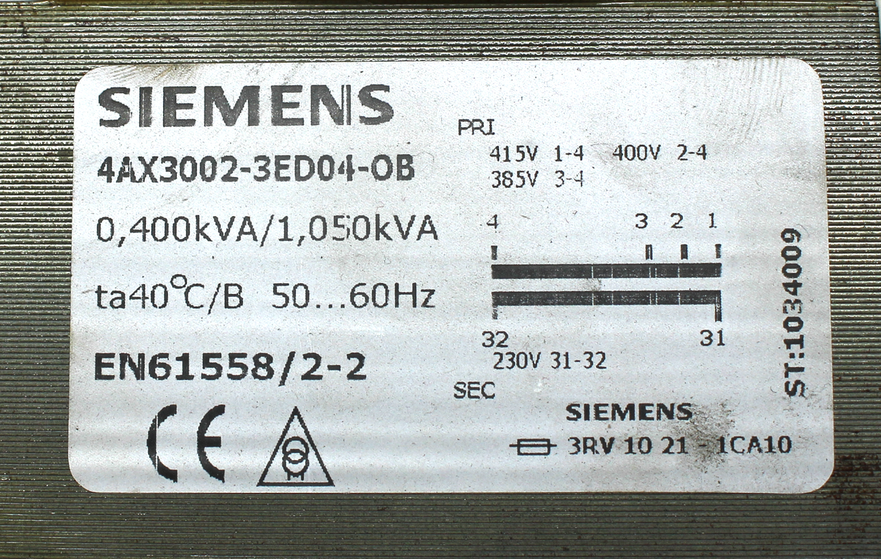 Siemens 4AX3002-3ED04-0B Transformer 0,400kVA/1,050kVA