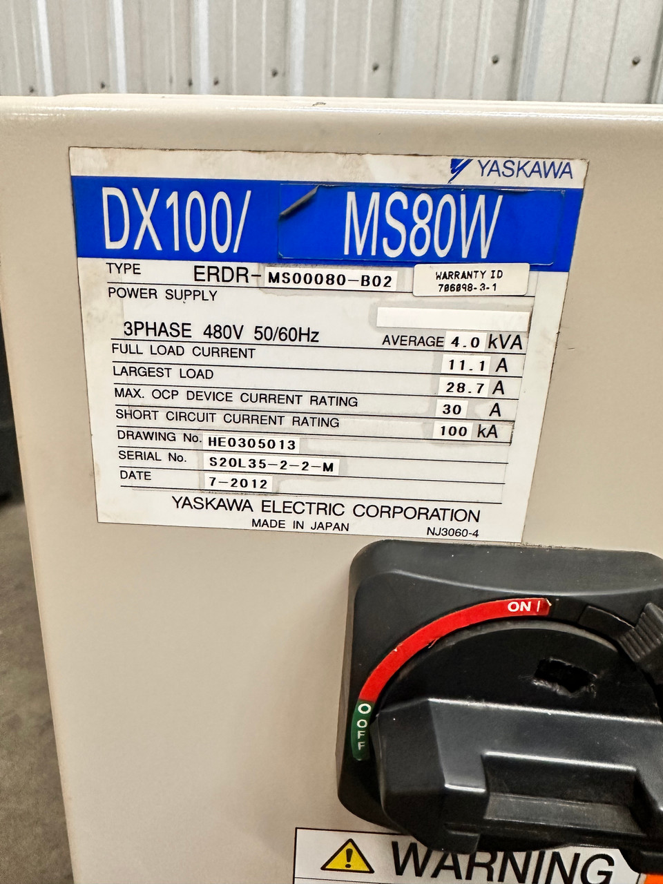 Motoman MS80W Robot, DX100 Control Teach Pendant 80Kg Payload Material Handling