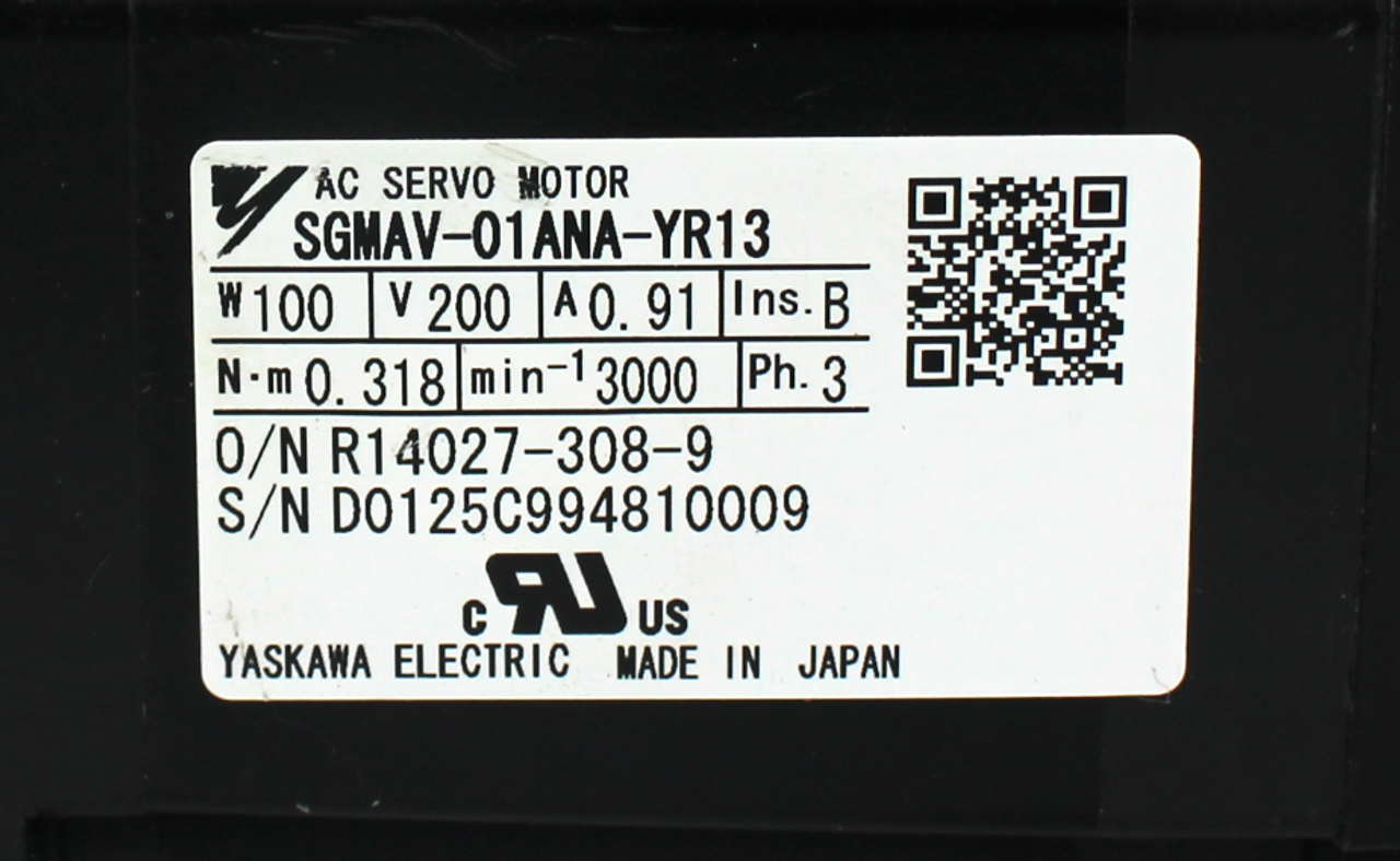 Yaskawa SGAV-01ANA-YR13 AC Servo Motor 200V, 100W