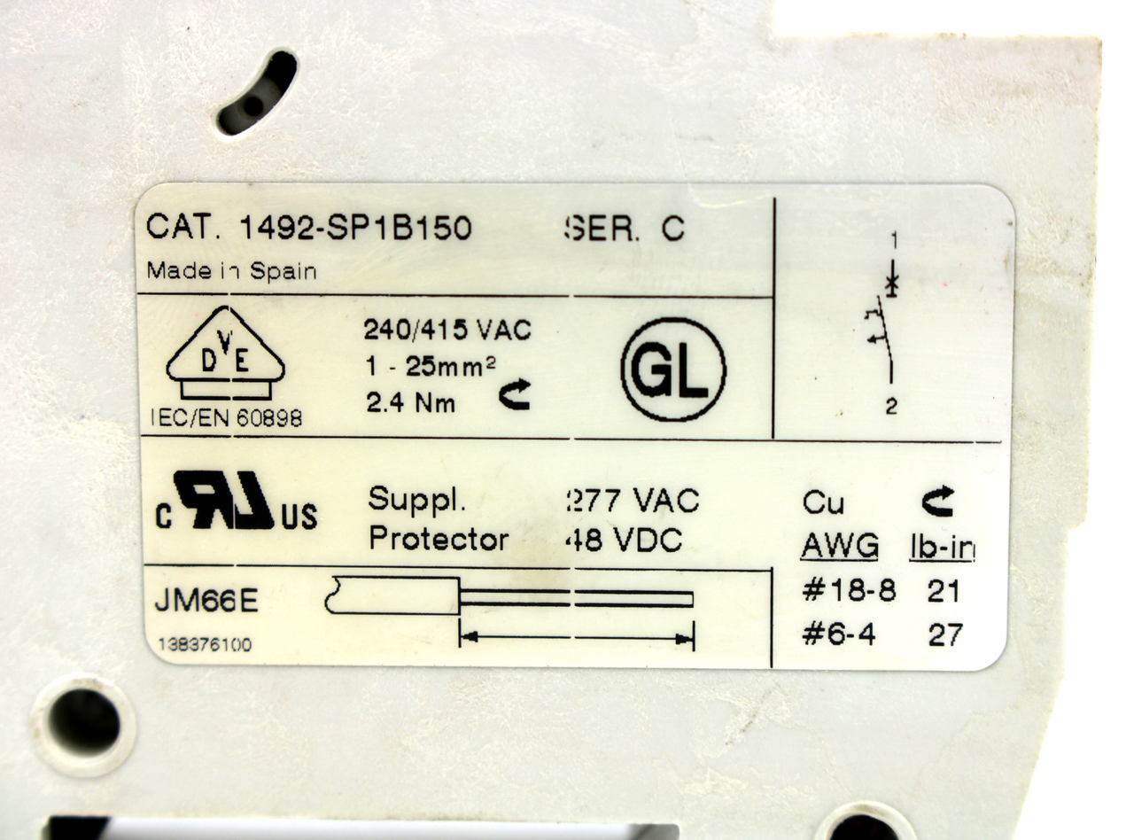Allen Bradley 1492-SP1B150 Ser. C Circuit Breaker, 1-Pole, 15Amp