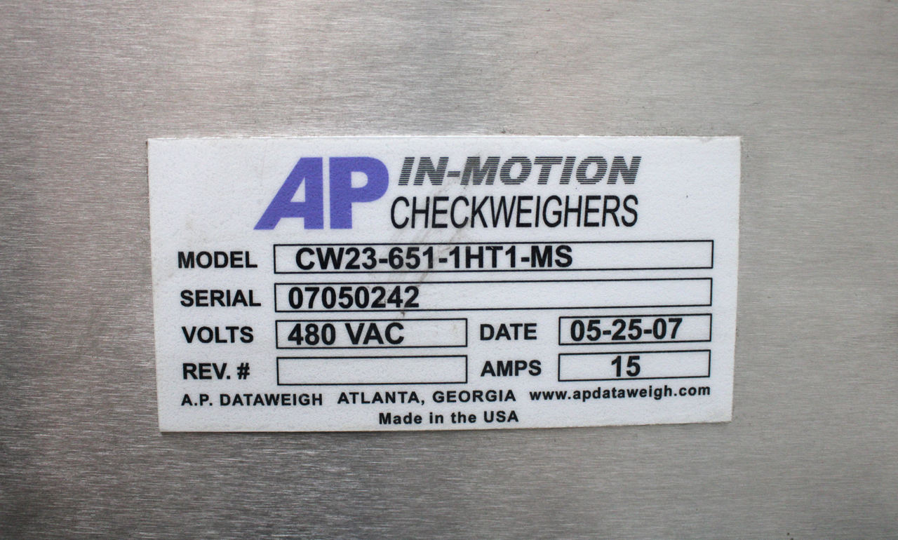 AP Dataweigh In-Motion CW23-651-1HT1-MS Checkweigher, 480V AC