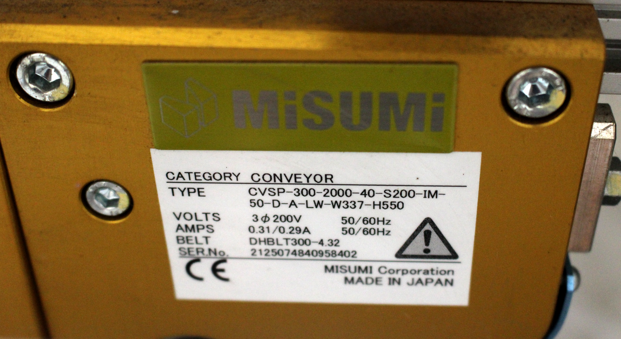 Misumi CVSP-300-2000-40-S200-IM-50-D-A-LW-W337-H550 81"L x 12"W Belt Conveyor