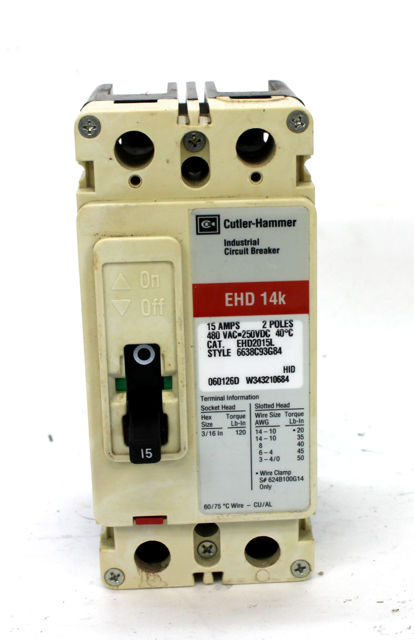 Cutler-Hammer EHD2015L Industrial Circuit Breaker, 2 Pole, 15A