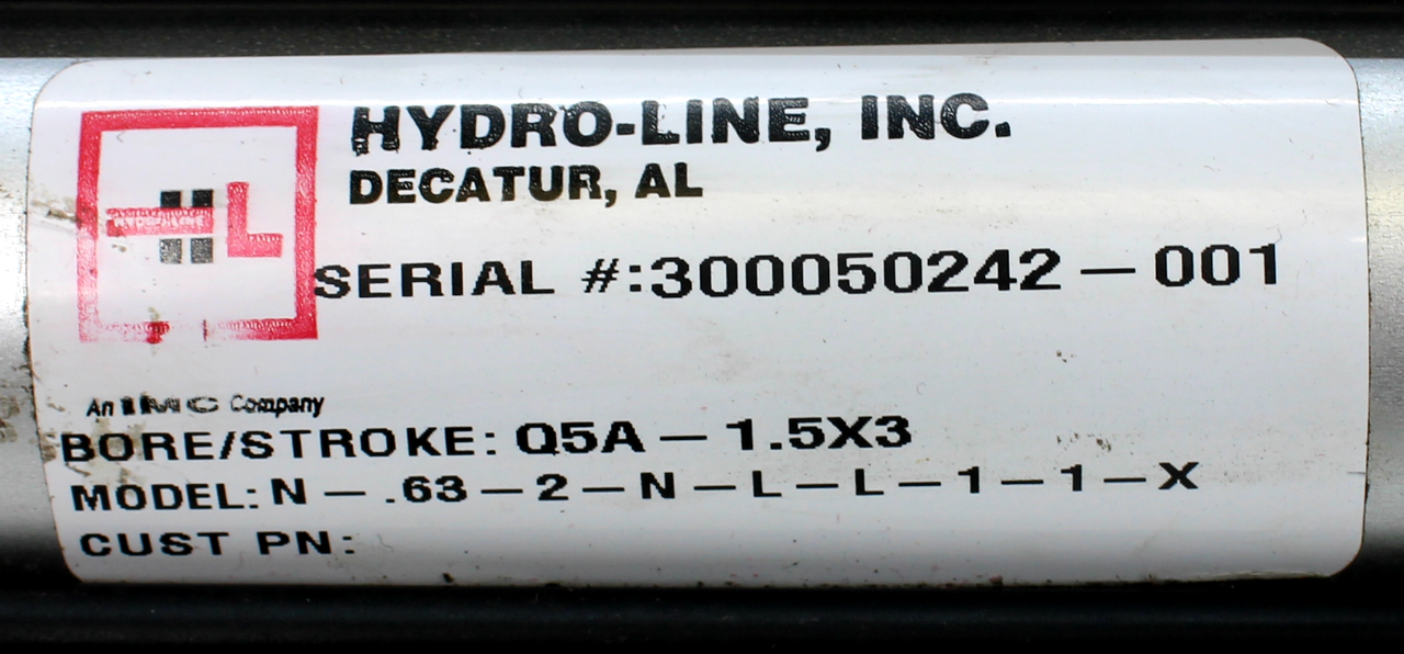 Hydro-Line N-.63-2-N-L-L-1-1-X Hydraulic Cylinder, Q5A-1.5X3 Bore/Stroke