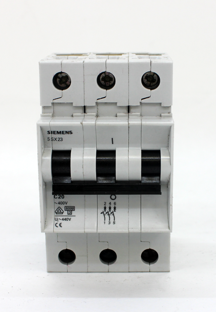 Siemens 5SX23 C20 Circuit Breaker, 3 Pole, 20 Amps