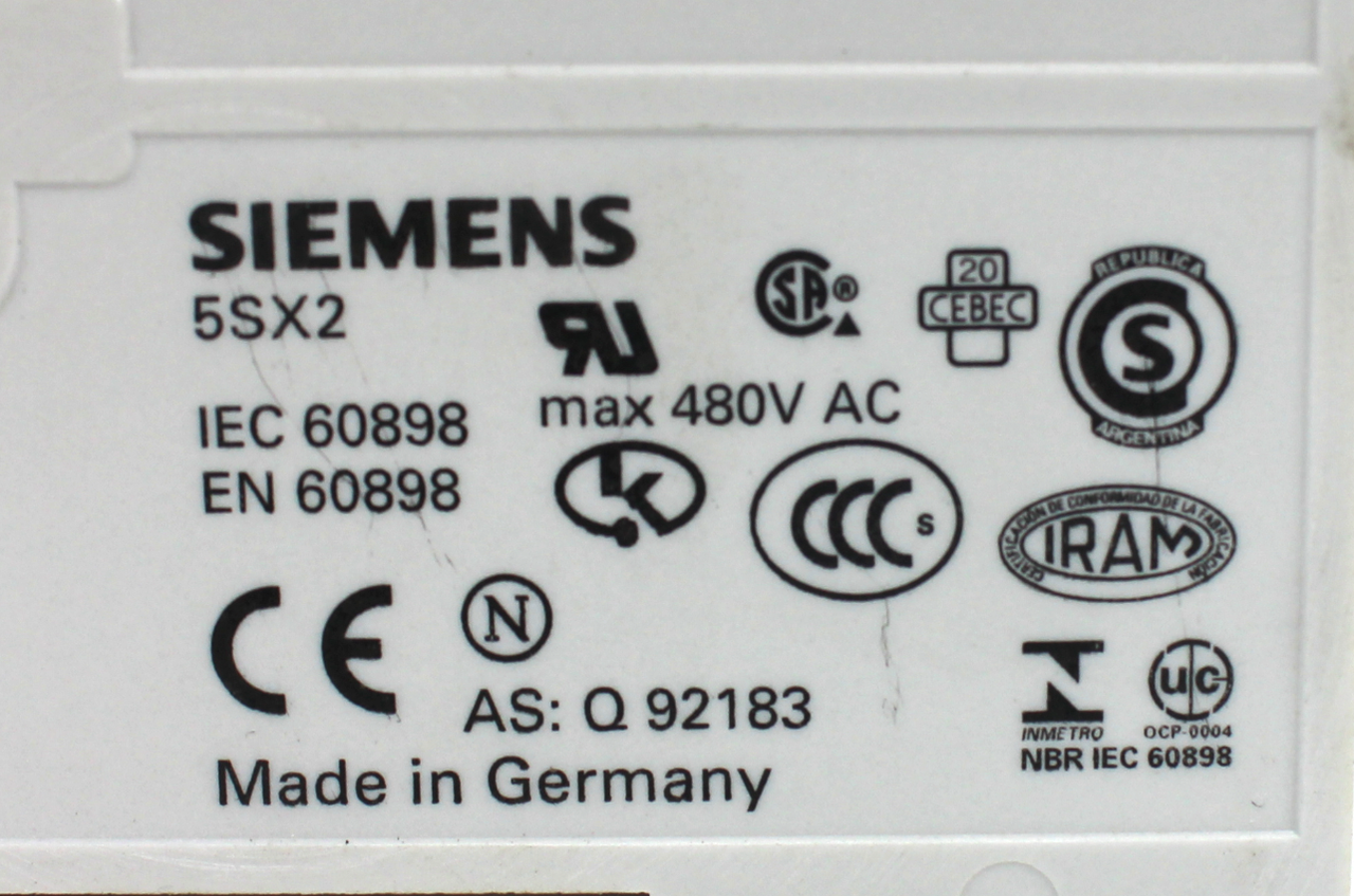 Siemens 5SX23 C20 Circuit Breaker, 3 Pole, 20 Amps