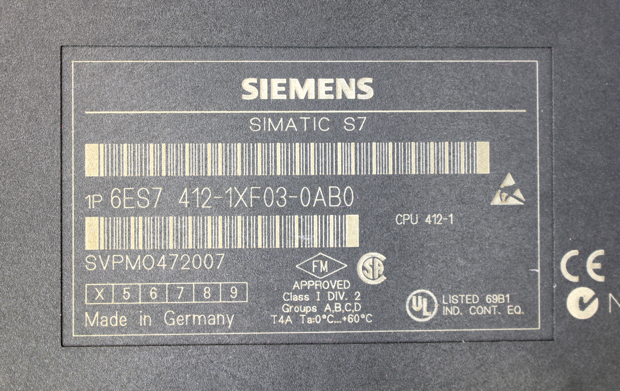 Siemens 6ES7 412-1XF03-0AB0 Central Processing Unit 412-1, 96 KB