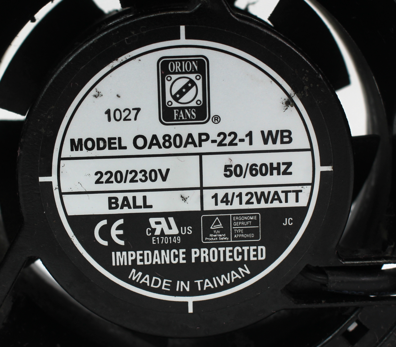 Orion Fans OA80AP-22-1 WB Fan, 220/230V, 14/12W