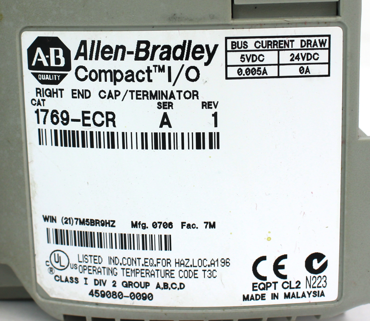 Allen Bradley 1769-OB16 Module 24VDC w/ 1769-ECR Right End Cap/Terminator Ser.A