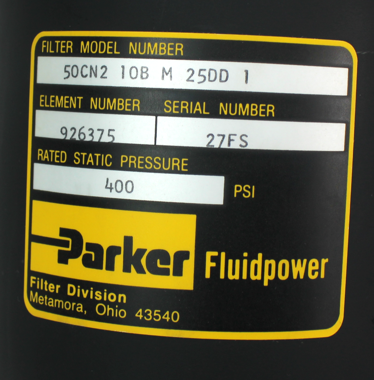 Parker 50CN2 10B M 25DD 1 Hydraulic Filter Housing, 400 PSI