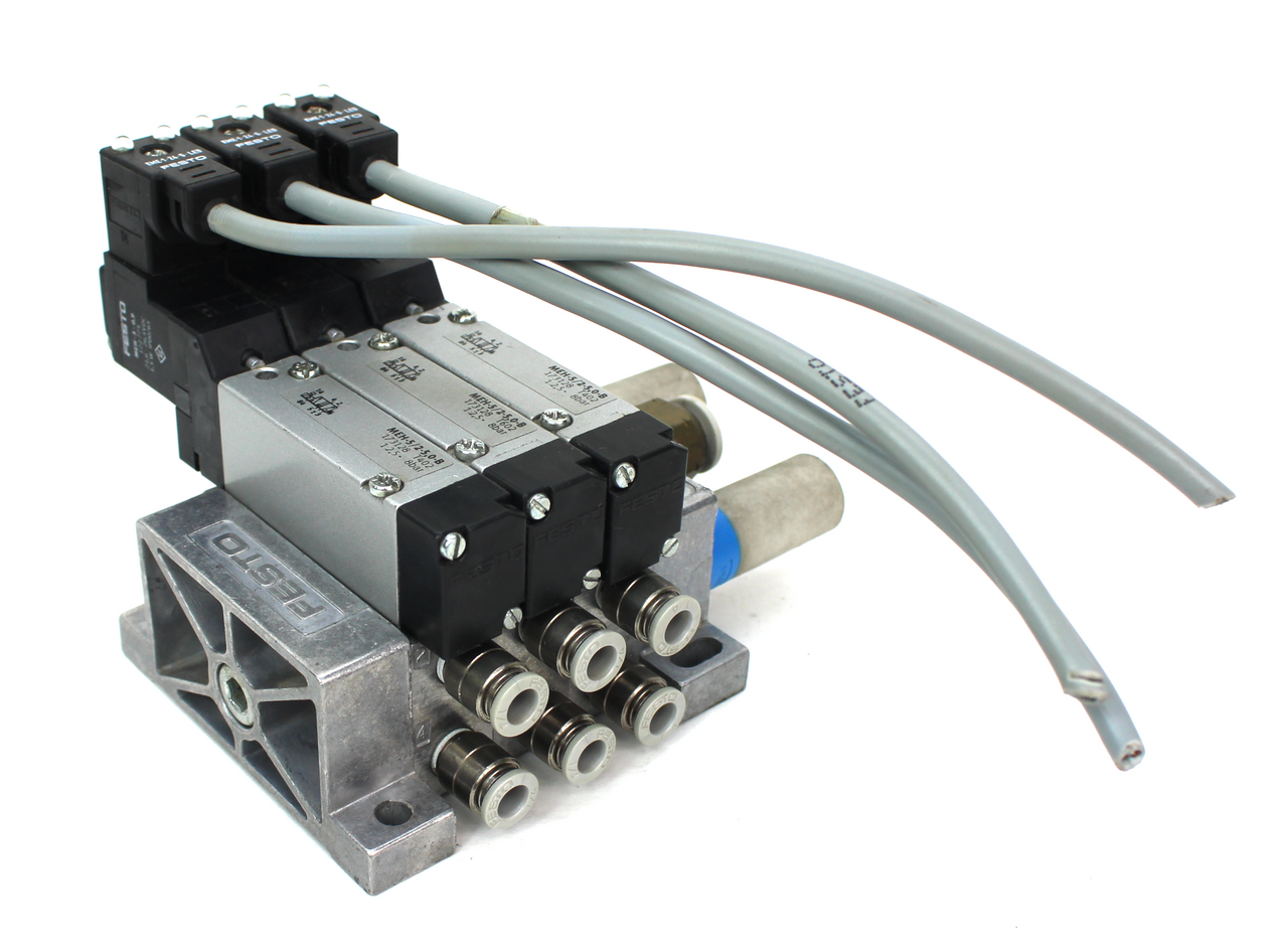 Festo EP-ME-1/8 w/ (3) MEH-5/2-5,0-B Solenoid Valve 8 bar